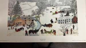 GRANDMA MOSES "A FROSTY DAY" VINTAGE 1948 COLOR LITHOGRAPH